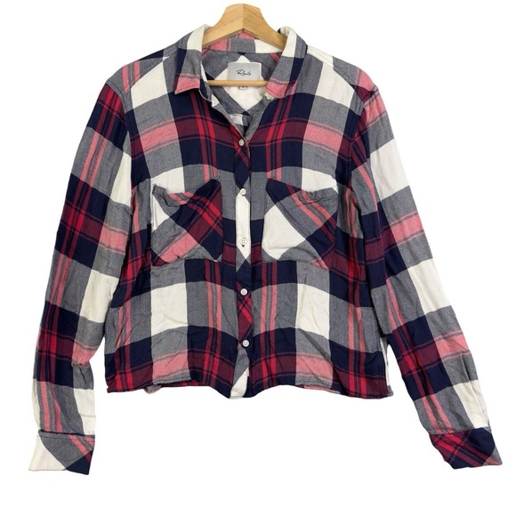 Rails Tops - Rails Flanel Shirt women sz Small Dylan White Indigo‎ Blush Plaid button down